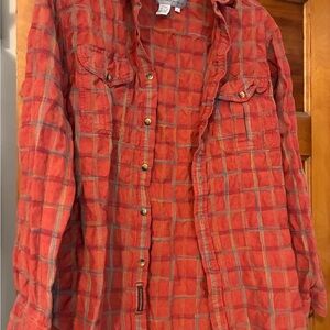 The Territory Ahead Orange Plaid Button Down Shirt